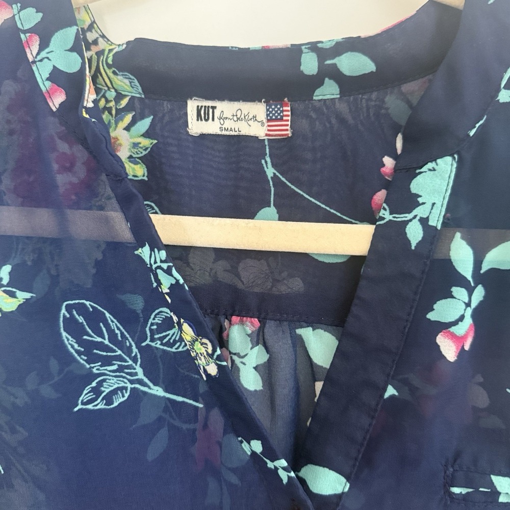 Kut From The Kloth Womens Floral Garden Blue Sheer Drape Button-Up Blouse Size S - Picture 4 of 8